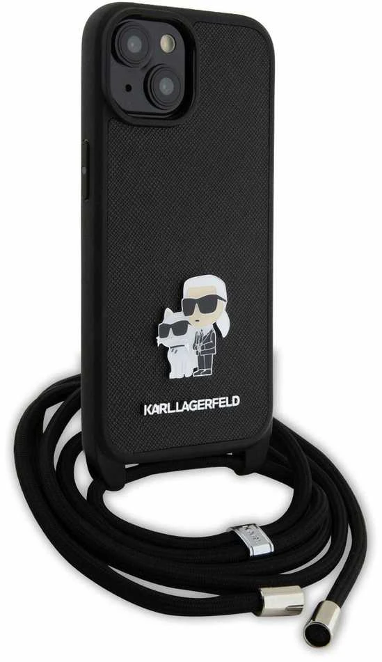 Karl Lagerfeld KLHCP15SSAKCPSK Apple iPhone 15/ 14 / 13 6.1″ kietas dėklas juodos spalvos Crossbody Saffiano Meta