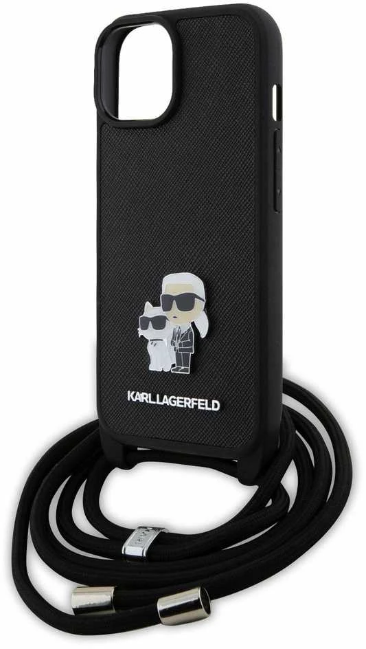 Karl Lagerfeld KLHCP15SSAKCPSK Apple iPhone 15/ 14 / 13 6.1″ kietas dėklas juodos spalvos Crossbody Saffiano Meta