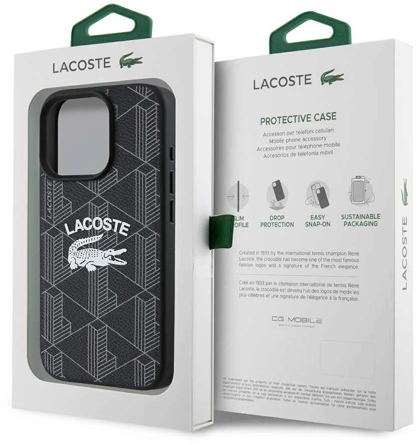 Lacoste Blend Monogram MagSafe dėklas skirtas Apple iPhone 16 Pro juodos spalvos
