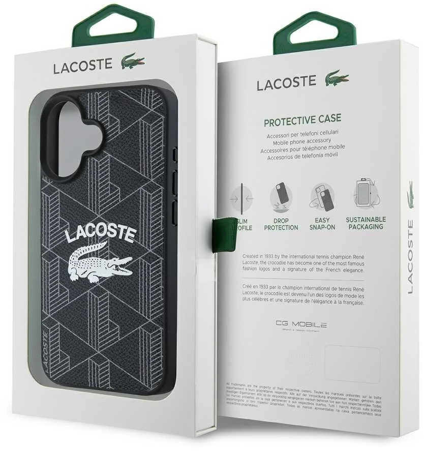 Lacoste Blend Monogram MagSafe Case for iPhone 16 dėklas telefonui juodos spalvos