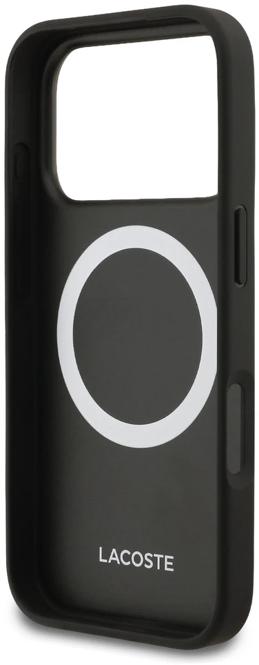 Lacoste Iconic Petit Pique MagSafe dėklas + piniginė, skirta iPhone 18 Pro, juoda