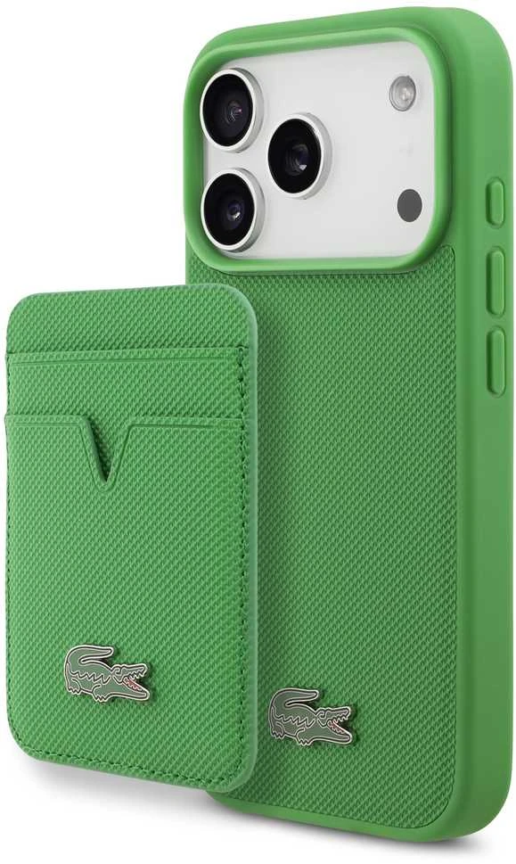Lacoste Iconic Petit Pique MagSafe dėklas + Wallet skirtas Apple iPhone 17 Pro žalios spalvos