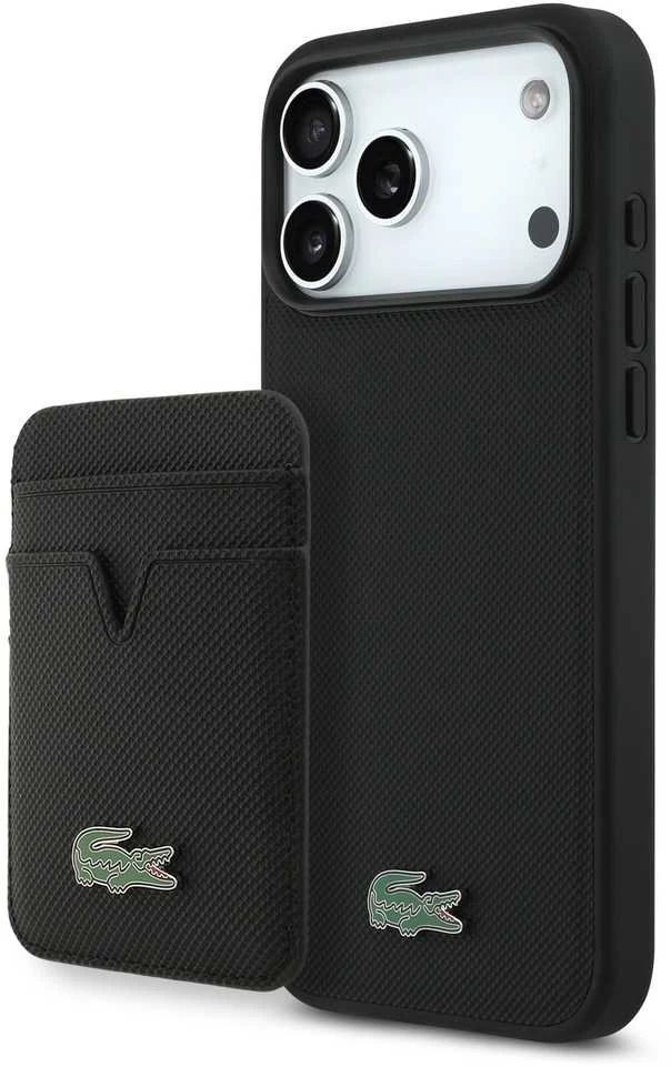 Dėklas Lacoste Iconic Petit Pique MagSafe Case + Wallet for Apple iPhone 17 Pro Max juodos spalvos