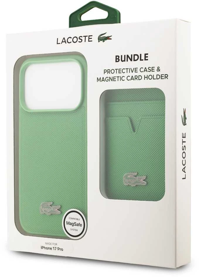 Lacoste Iconic Petit Pique MagSafe dėklas + Wallet skirtas Apple iPhone 17 Pro žalios spalvos
