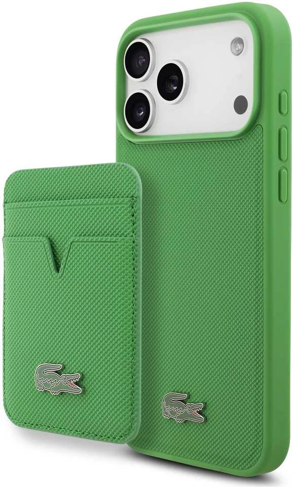 Lacoste Iconic Petit Pique MagSafe dėklas + Wallet skirtas Apple iPhone 17 Pro Max žalios spalvos