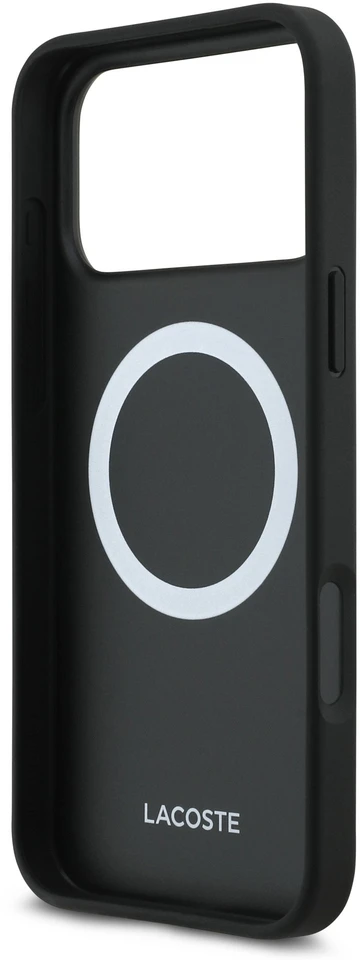 Lacoste Iconic Petit Pique MagSafe dėklas + piniginė, skirta iPhone 18 Pro Max, juoda