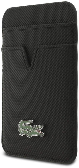 Lacoste Iconic Petit Pique MagSafe dėklas + piniginė, skirta iPhone 18 Pro Max, juoda