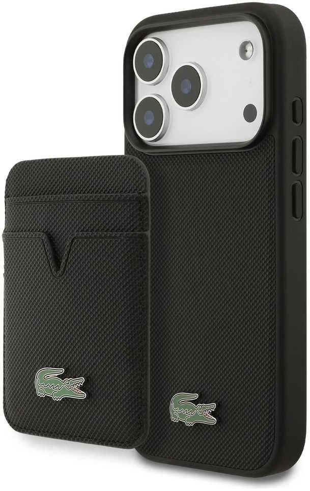 Lacoste Iconic Petit Pique MagSafe dėklas + Wallet skirtas Apple iPhone 17 Pro juodos spalvos