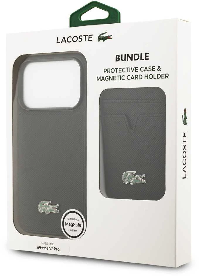 Lacoste Iconic Petit Pique MagSafe dėklas + Wallet skirtas Apple iPhone 17 Pro juodos spalvos
