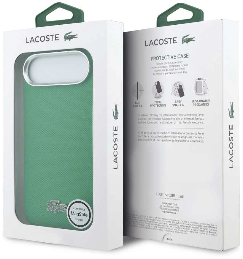 Lacoste Iconic Petit Pique Metal Logo MagSafe dėklas skirtas iPhone Air Žalias