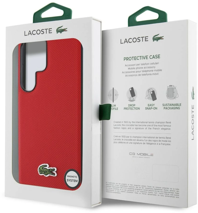 Lacoste Iconic Petit Pique Woven Logo MagSafe dėklas skirtas Samsung Galaxy S25 Ultra raudonos spalvos