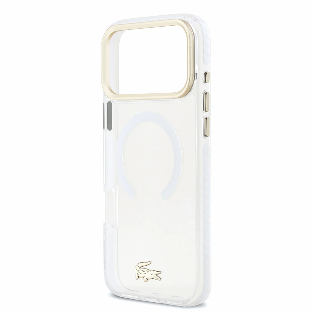 Dėklas Lacoste IML Shockproof Petit Pique Gold Logo MagSafe Case for iPhone 18 Pro Max Transparent