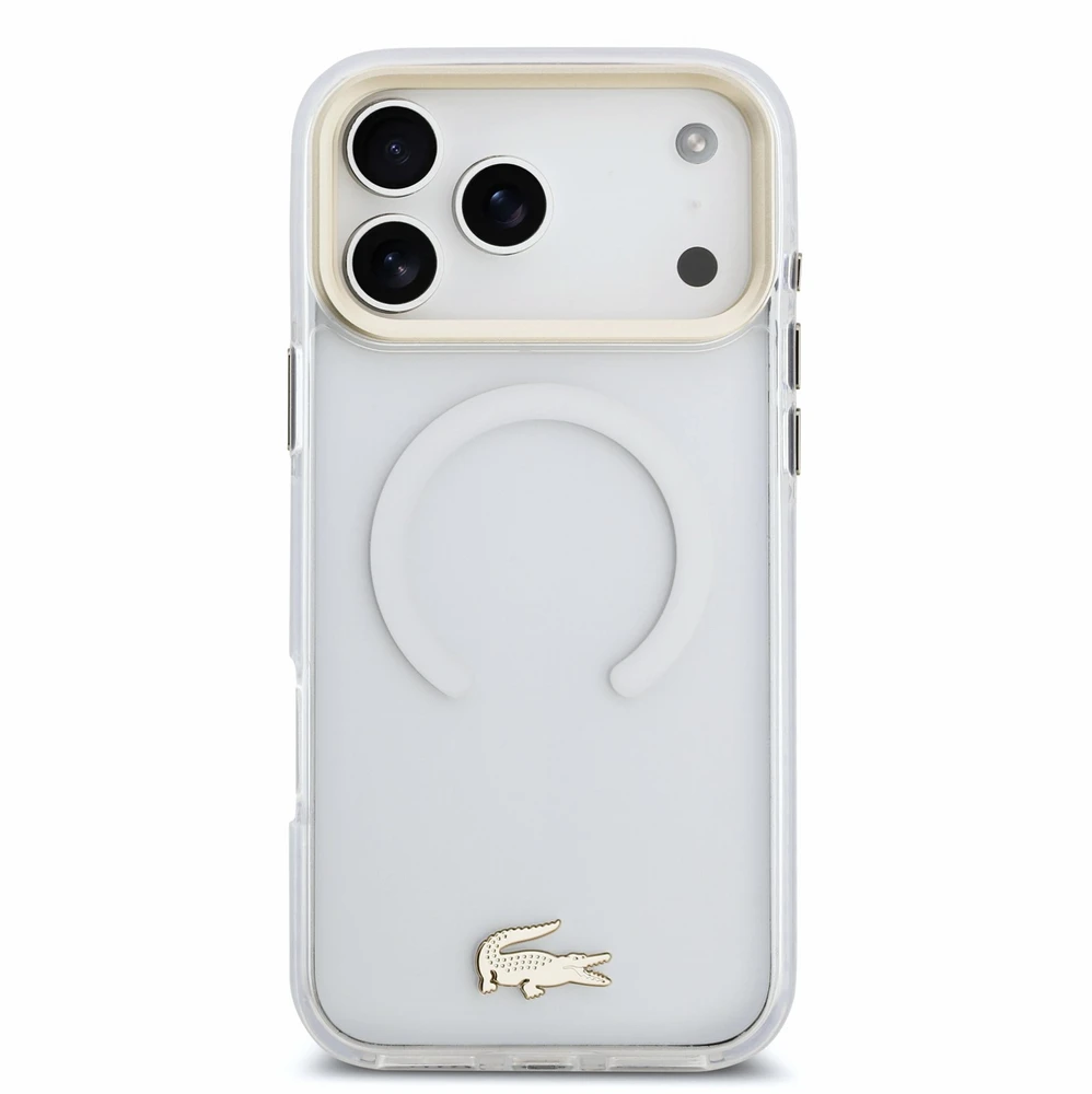 Dėklas Lacoste IML Shockproof Petit Pique Gold Logo MagSafe Case for iPhone 18 Pro Max Transparent
