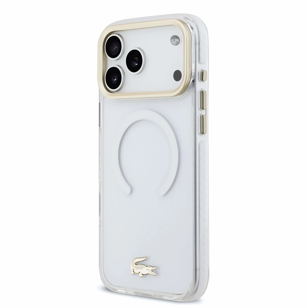 Dėklas Lacoste IML Shockproof Petit Pique Gold Logo MagSafe Case for iPhone 18 Pro Max Transparent