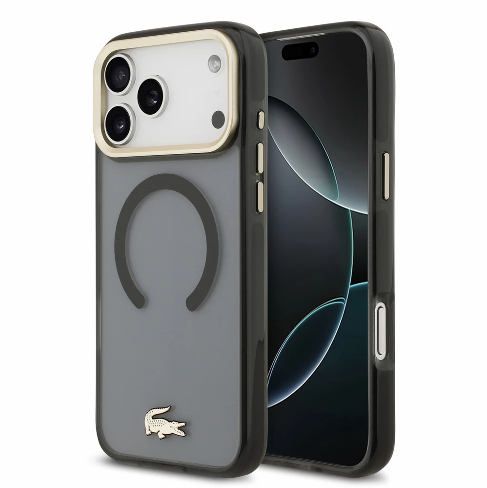 Dėklas Lacoste IML Shockproof Petit Pique Gold Logo MagSafe Case for iPhone 18 Pro Max Juodas