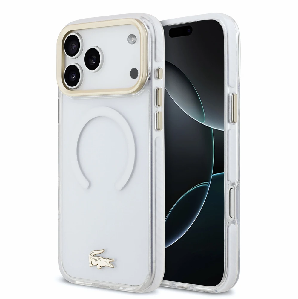 Dėklas Lacoste IML Shockproof Petit Pique Gold Logo MagSafe Case for iPhone 18 Pro Max Transparent