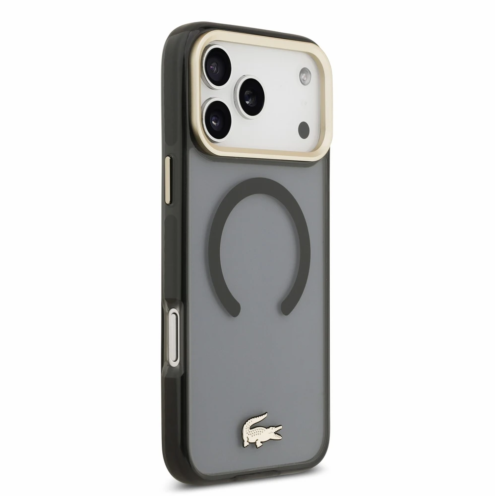 Dėklas Lacoste IML Shockproof Petit Pique Gold Logo MagSafe Case for iPhone 18 Pro Max Juodas