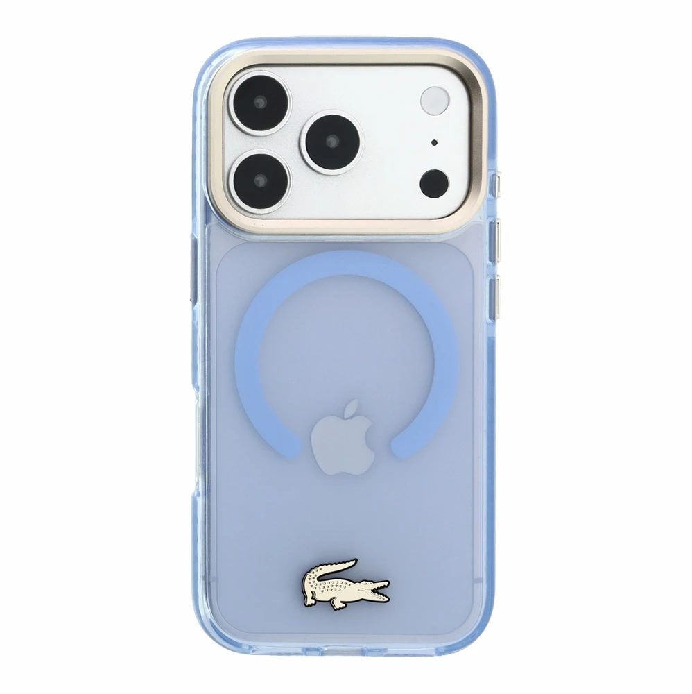 Dėklas Lacoste IML Shockproof Petit Pique Gold Logo MagSafe Case for iPhone 18 Pro Mėlyna