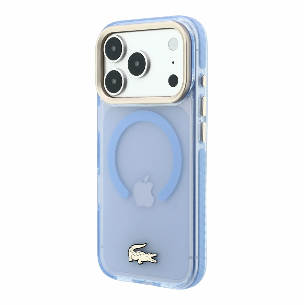 Dėklas Lacoste IML Shockproof Petit Pique Gold Logo MagSafe Case for iPhone 18 Pro Mėlyna