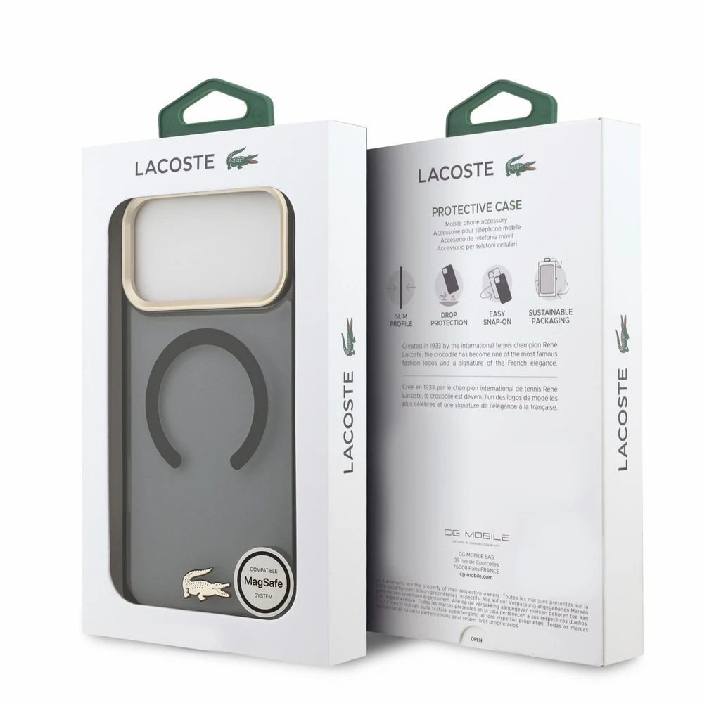 Dėklas Lacoste IML Shockproof Petit Pique Gold Logo MagSafe Case for iPhone 18 Pro Max Juodas