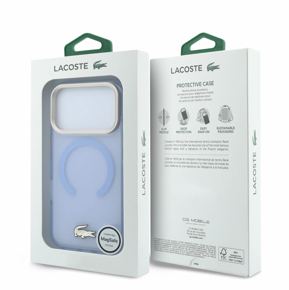 Dėklas Lacoste IML Shockproof Petit Pique Gold Logo MagSafe Case for iPhone 18 Pro Mėlyna