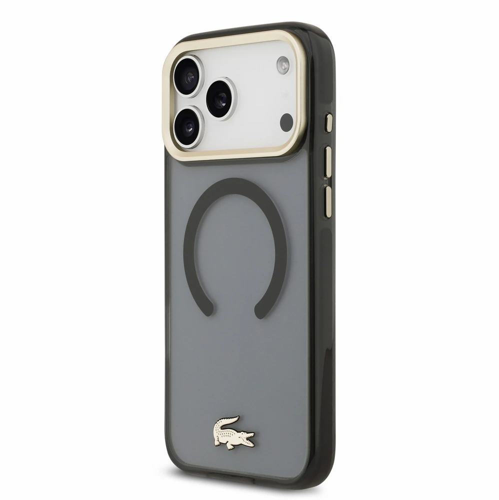 Dėklas Lacoste IML Shockproof Petit Pique Gold Logo MagSafe Case for iPhone 18 Pro Max Juodas
