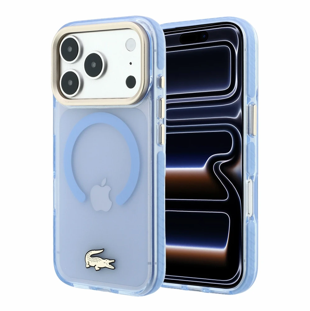 Dėklas Lacoste IML Shockproof Petit Pique Gold Logo MagSafe Case for iPhone 18 Pro Mėlyna
