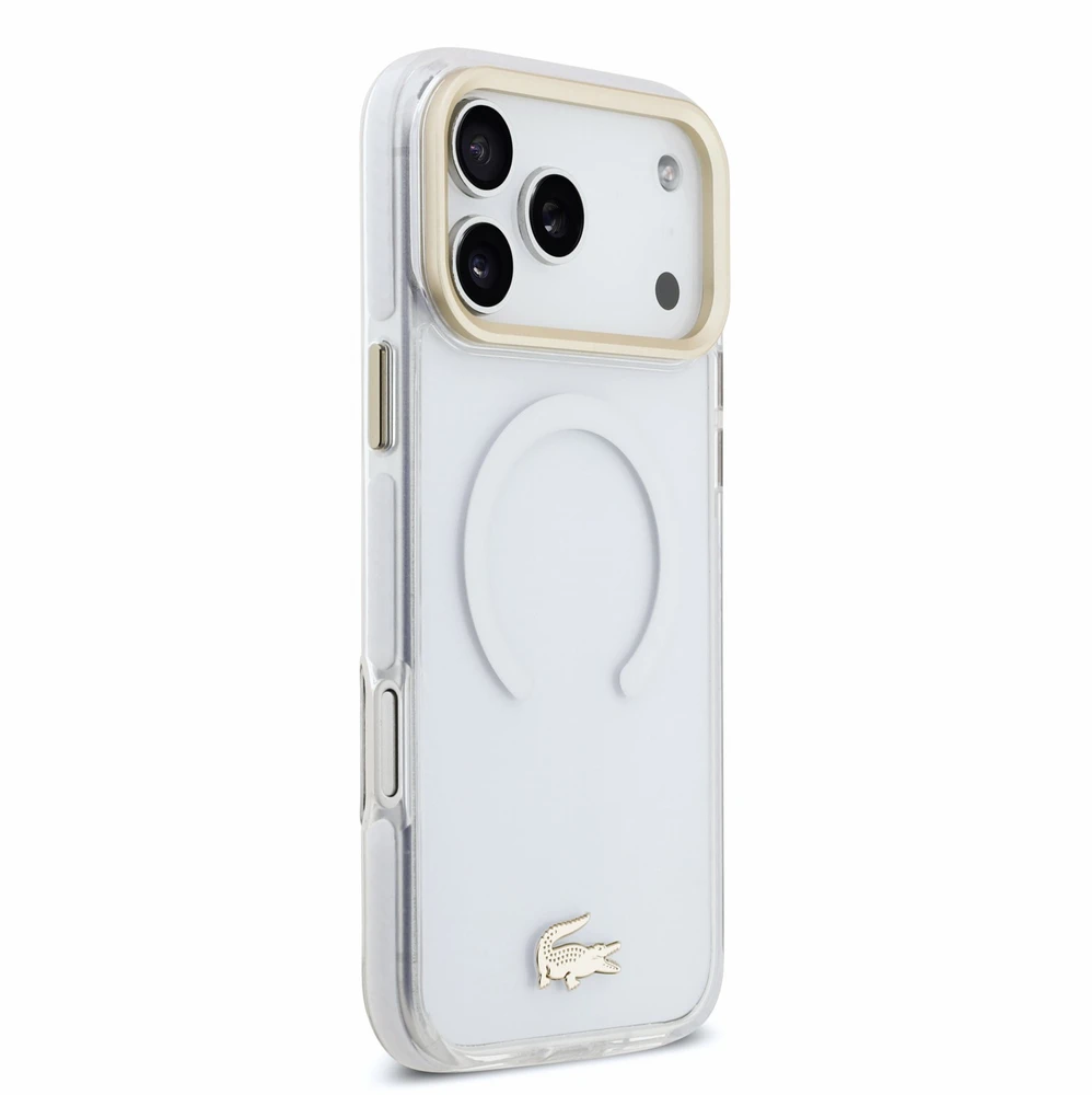 Dėklas Lacoste IML Shockproof Petit Pique Gold Logo MagSafe Case for iPhone 18 Pro Max Transparent