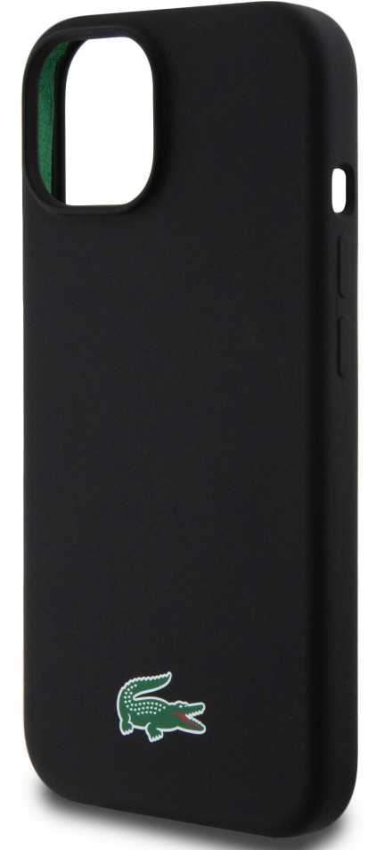 Lacoste Liquid Silicone Microfiber Croc Logo MagSafe dėklas skirtas Apple iPhone 15 juodos spalvos