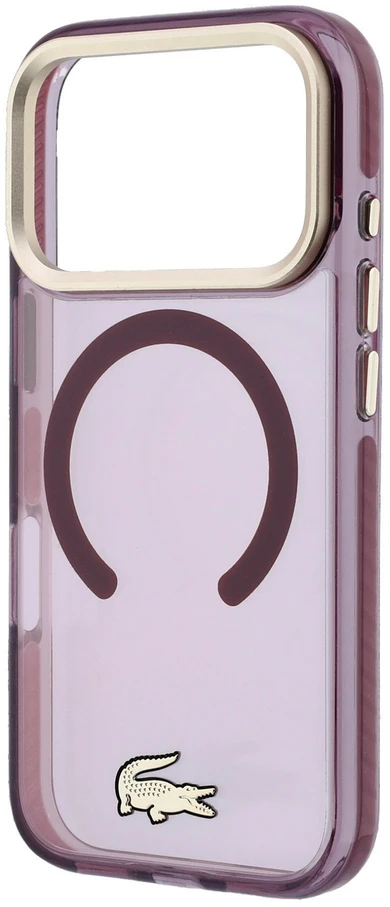 Lacoste PC/TPU matinis dėklas su auksiniu logotipu ir MagSafe funkcija, skirtas iPhone 18 Pro, bordo spalvos