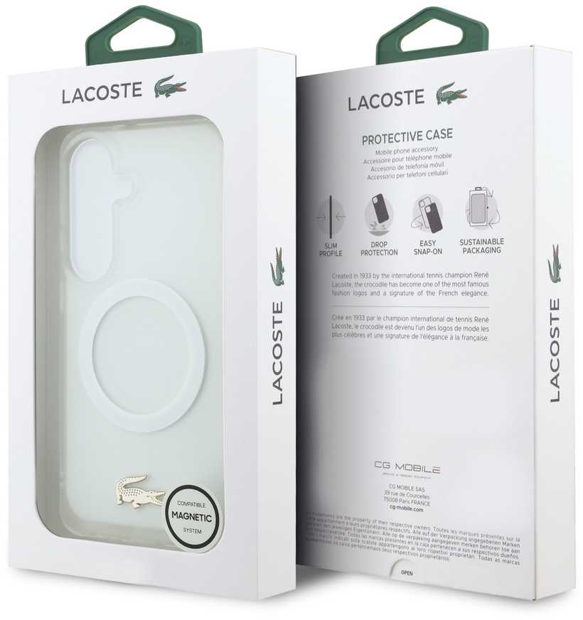 Lacoste PC/TPU Frosted Finish Gold Logo Magnetic dėklas skirtas Samsung Galaxy S26 Baltas