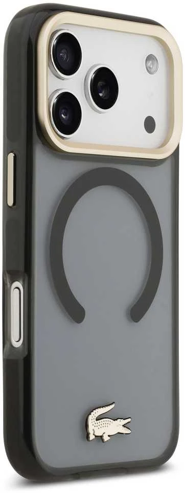Lacoste PC/TPU Frosted Finish Gold Logo MagSafe dėklas skirtas Apple iPhone 17 Pro juodos spalvos