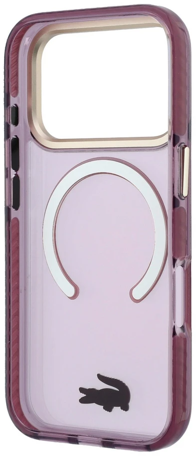 Lacoste PC/TPU matinis dėklas su auksiniu logotipu ir MagSafe funkcija, skirtas iPhone 18 Pro Max, bordo spalvos