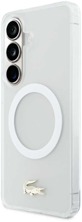 Lacoste PC/TPU Frosted Finish Gold Logo Magnetic dėklas skirtas Samsung Galaxy S26 Baltas