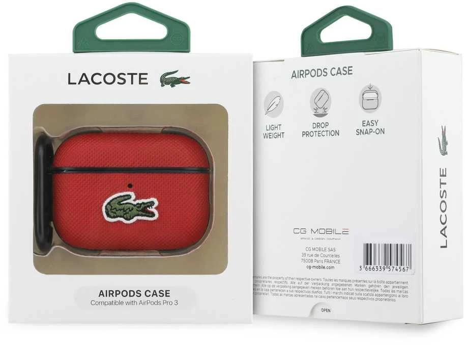 Lacoste Petit Pique Croc Logo Patch dėklas skirtas AirPods Pro 3 raudonos spalvos
