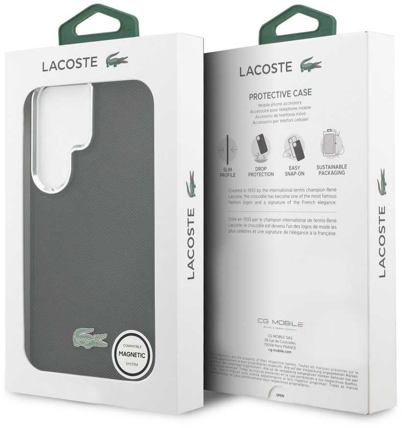 Lacoste Petit Pique Metal Logo Magnetic dėklas skirtas Samsung Galaxy S26 Ultra juodos spalvos