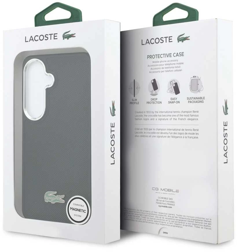 Lacoste Petit Pique Metal Logo Magnetic dėklas skirtas Samsung Galaxy S26+ juodos spalvos
