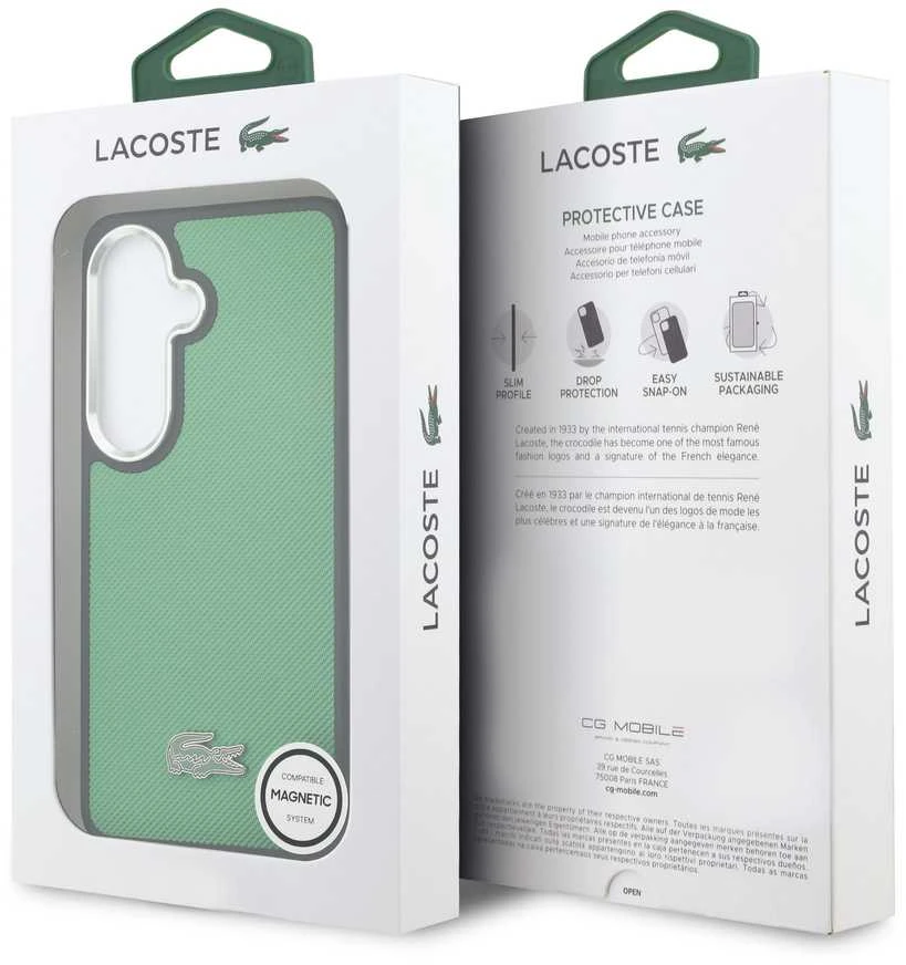 Lacoste Petit Pique Metal Logo Magnetic dėklas skirtas Samsung Galaxy S26+ Estragon Žalias
