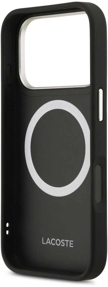 Lacoste PU Leather Champs Elysees MagSafe dėklas skirtas Apple iPhone 17 Pro juodos spalvos