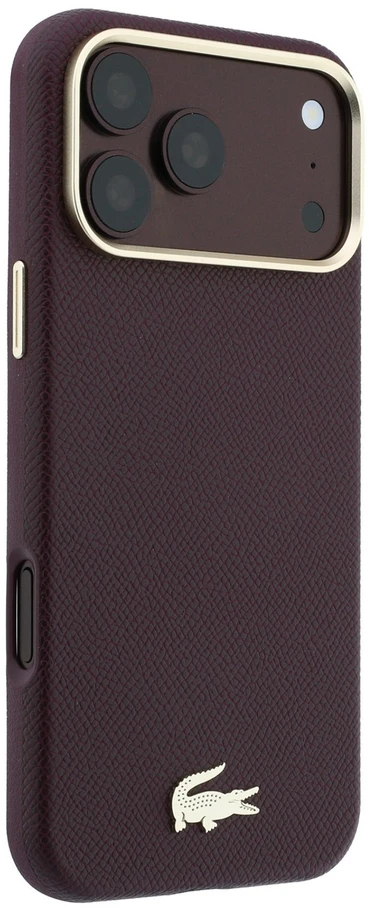 Lacoste PU odos Champs Elysees auksinio logotipo MagSafe dėklas, skirtas iPhone 18 Pro, bordo spalvos