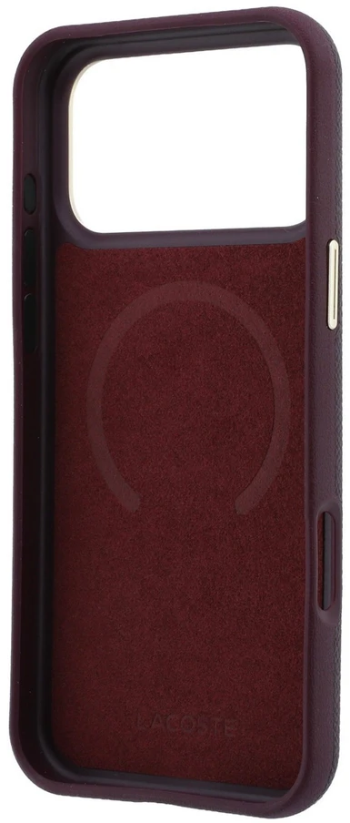 Lacoste PU odos Champs Elysees auksinio logotipo MagSafe dėklas, skirtas iPhone 18 Pro, bordo spalvos