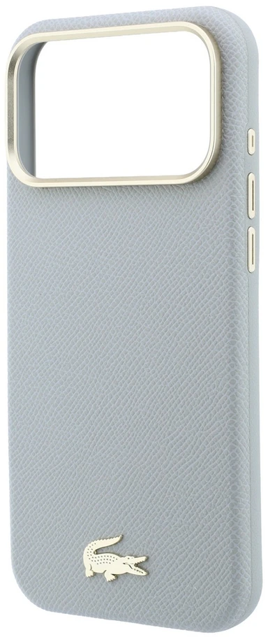 Lacoste PU odos Champs Elysees auksinio logotipo MagSafe dėklas, skirtas iPhone 18 Pro, šviesiai pilkas