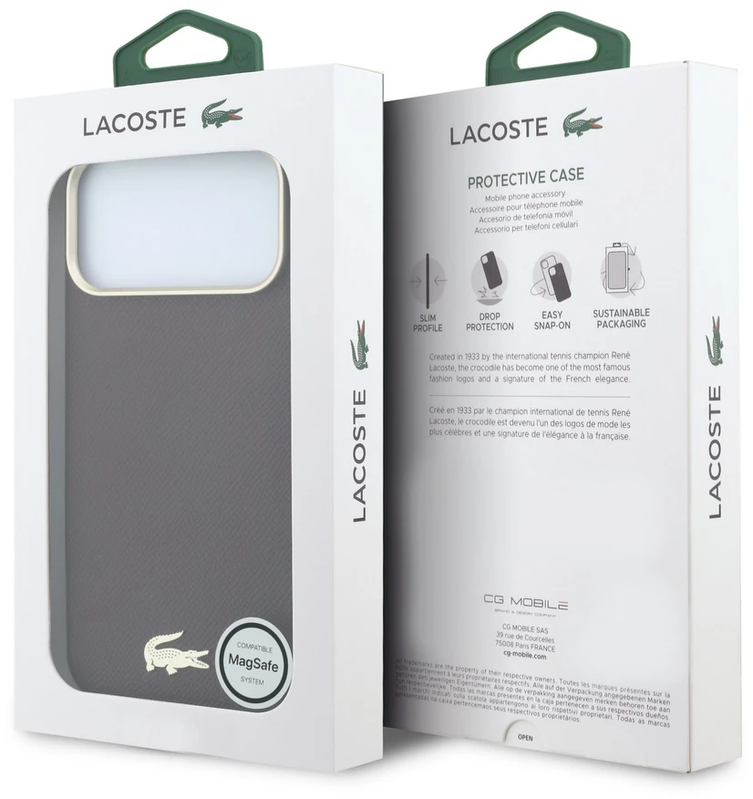 Lacoste PU odos Champs Elysees auksinio logotipo MagSafe dėklas, skirtas iPhone 18 Pro, bordo spalvos