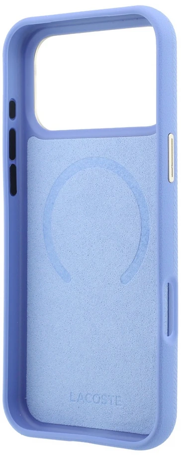 Lacoste PU odos Champs Elysees auksinio logotipo MagSafe dėklas, skirtas iPhone 18 Pro, mėlynas