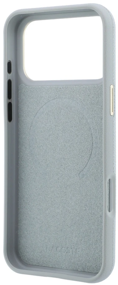 Lacoste PU odos Champs Elysees auksinio logotipo MagSafe dėklas, skirtas iPhone 18 Pro Max, šviesiai pilkas