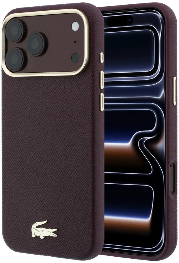 Lacoste PU odos Champs Elysees auksinio logotipo MagSafe dėklas, skirtas iPhone 18 Pro Max, bordo spalvos
