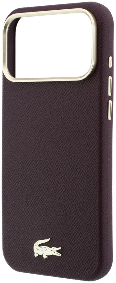 Lacoste PU odos Champs Elysees auksinio logotipo MagSafe dėklas, skirtas iPhone 18 Pro, bordo spalvos