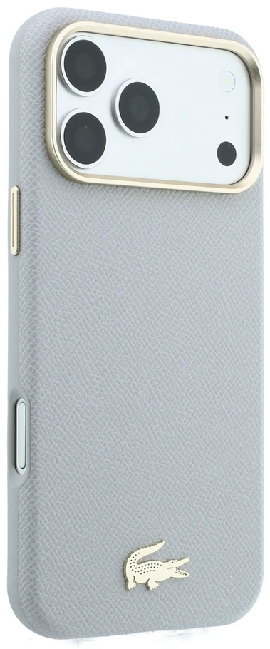 Lacoste PU odos Champs Elysees auksinio logotipo MagSafe dėklas, skirtas iPhone 18 Pro, šviesiai pilkas