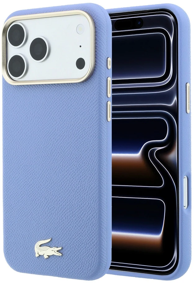 Lacoste PU odos Champs Elysees auksinio logotipo MagSafe dėklas, skirtas iPhone 18 Pro, mėlynas