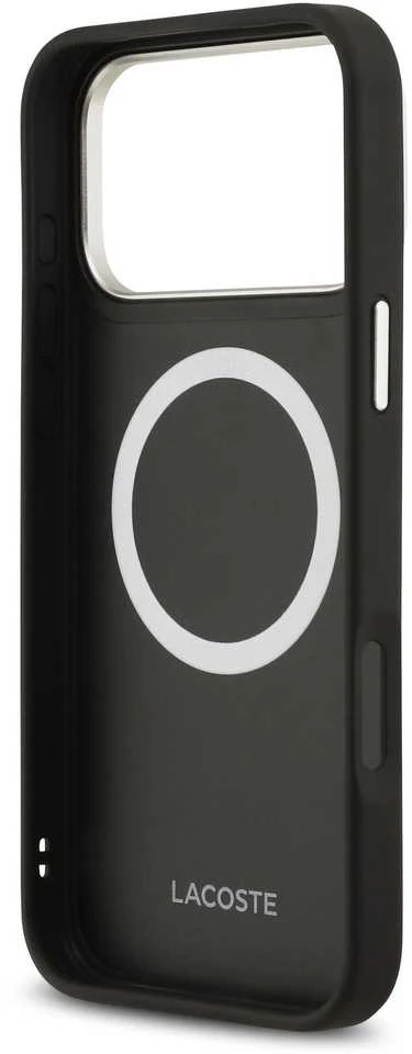 Lacoste PU Leather Champs Elysees MagSafe dėklas skirtas Apple iPhone 17 Pro Max juodos spalvos